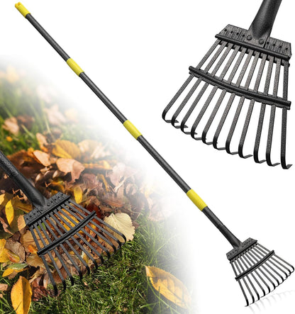 Rake for Leaves: Small Metal Garden Rake, 8.5" Wide, 11 Metal Tines,Heavy Duty Lightweight Kids