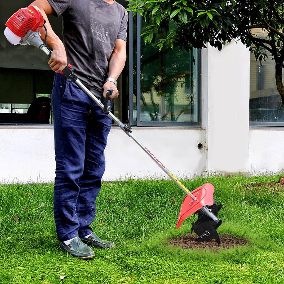 Gas Powered Tiller Cultivator 42.7CC 2-Stroke Handheld Garden Rotary Cultivator Rototiller Cordless