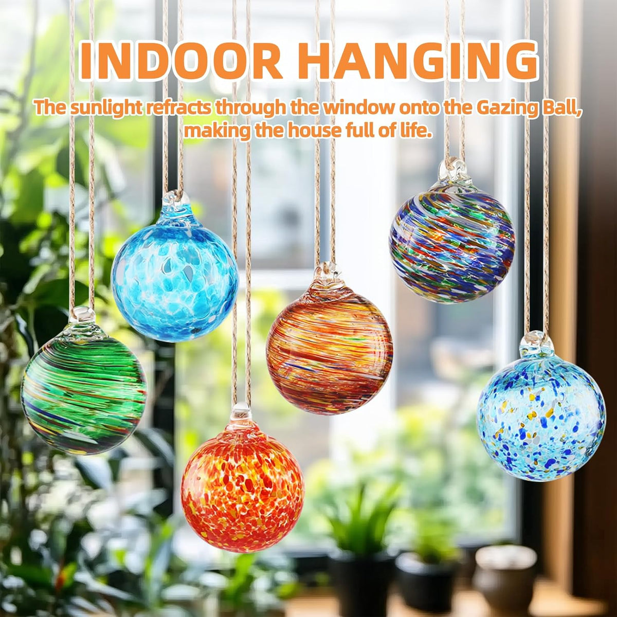 VOREEN 6pcs Hand-Blown Glass Ornaments Balls Glass Christmas Ball Hanging Gazing Ball Friendship