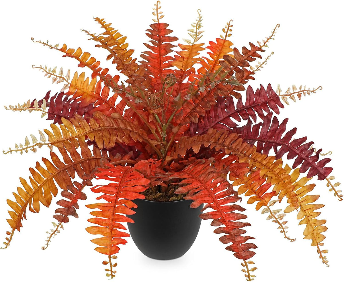 Hollyone Fake Boston Fern in Pot Fall Faux Fern Medium Potted Plant Medium Autumn Decor Plants