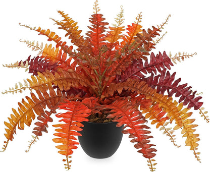 Hollyone Fake Boston Fern in Pot Fall Faux Fern Medium Potted Plant Medium Autumn Decor Plants