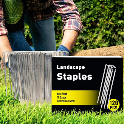 HongWay 120 Pack 6 Inch Landscape Staples 11 Gauge Garden Staples, Galvanized Ground Stakes SOD