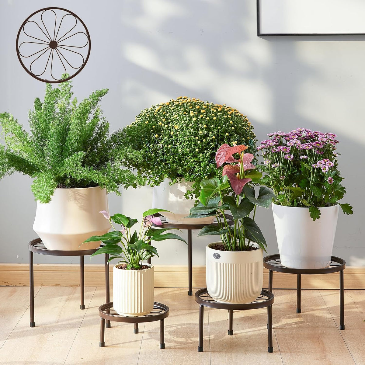 Plant Stand,5 Pack Heavy Duty Flower Pot Stands,Metal Decoration Racks,Round Plant Shelf for