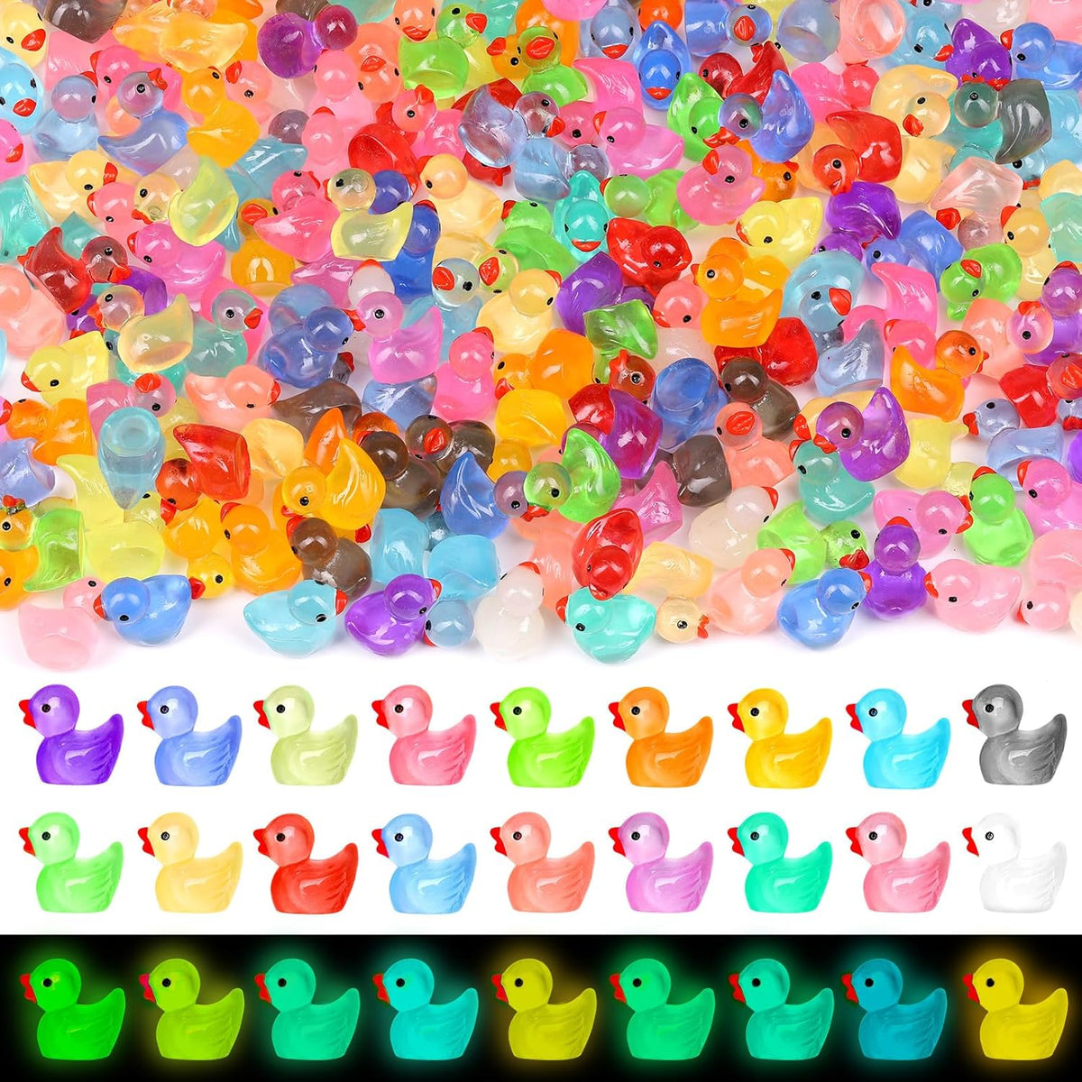 280 pcs Luminous Mini Resin Ducks, Glow in The Dark Tiny Ducks Figures to Hide, Bulk Plastic Duck