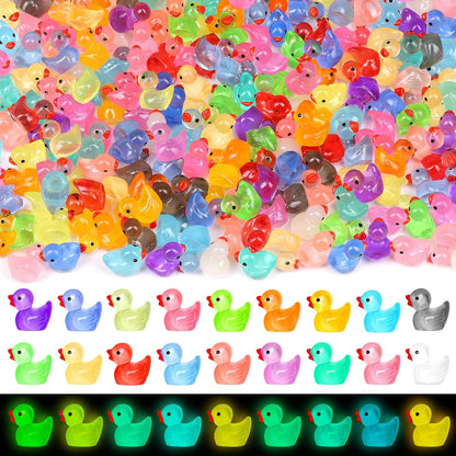 280 pcs Luminous Mini Resin Ducks, Glow in The Dark Tiny Ducks Figures to Hide, Bulk Plastic Duck