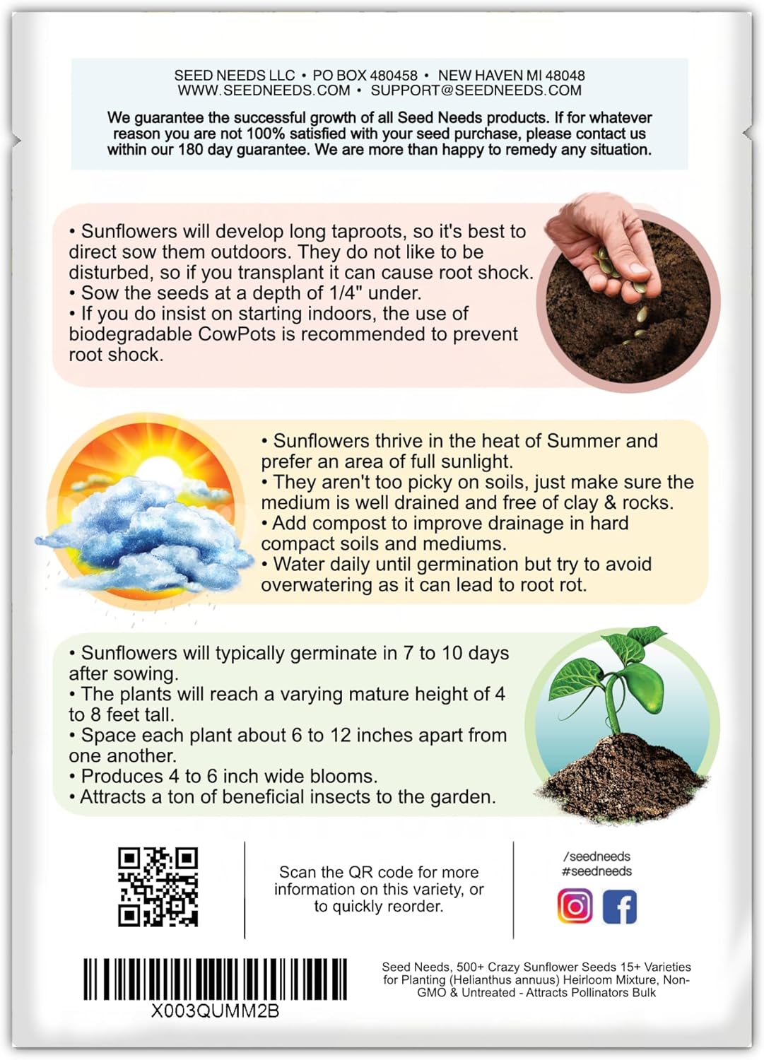 Seed Needs Sunflower Seeds to Plant The Original Crazy Blend | 500+ Heirloom Seeds 15+ Varieties