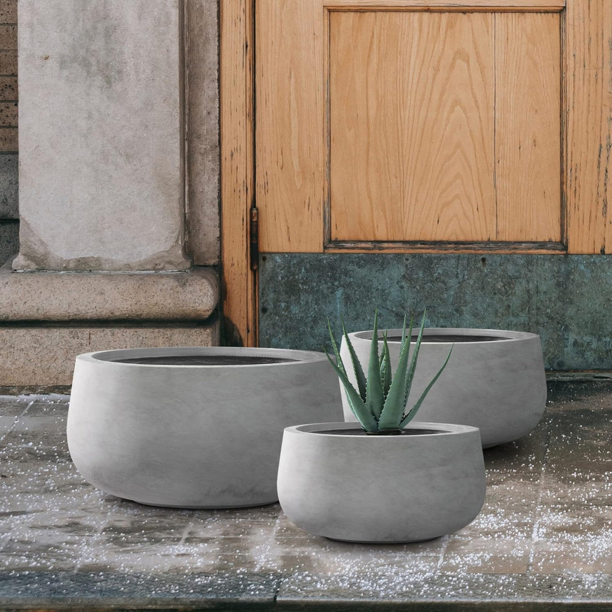 Kante 19.6",15.7",11.8" Dia Round Concrete Planters Set of 3, Outdoor Indoor Garden Plant Pots with