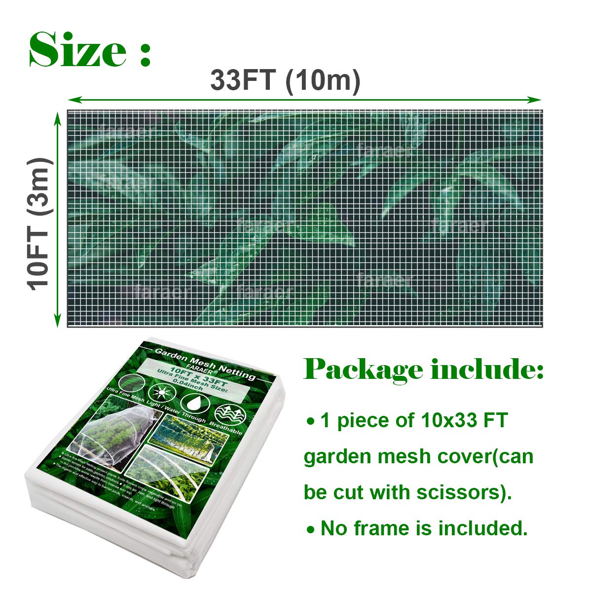 Garden Netting, Plant Covers 10x33Ft Net Ultra Fine Mesh Protection Netting for Vegetable Plants