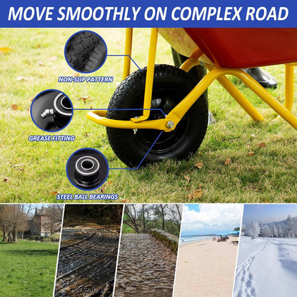 4.80/4.00-8" Flat Free Tire and Wheel 14.5" Wheelbarrow Tire,with 5/8" Axle Bore Hole,3"Center Hub