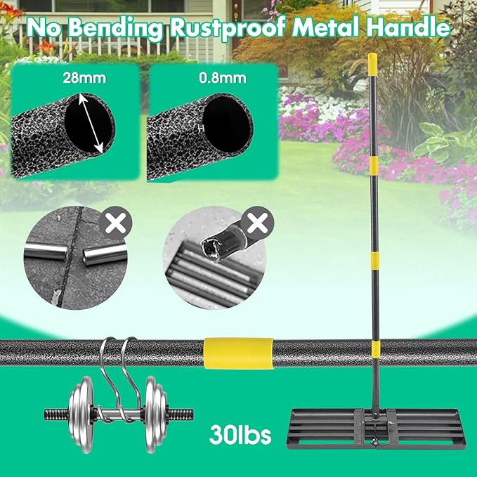Lawn Leveling Rake,Folding 30x10 Inch Ground Plate,56 Inch Adjustable Long Handle Yard Level Tool