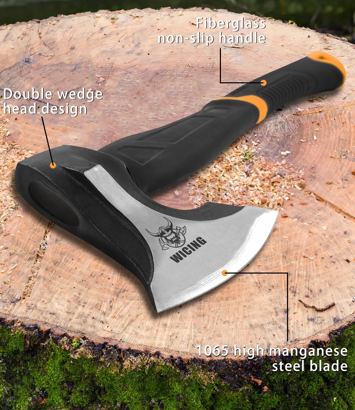 Splitting Axe, 15-inch Camping Hatchet, Chopping Axe 1065 High Manganese Steel and Ergonomic