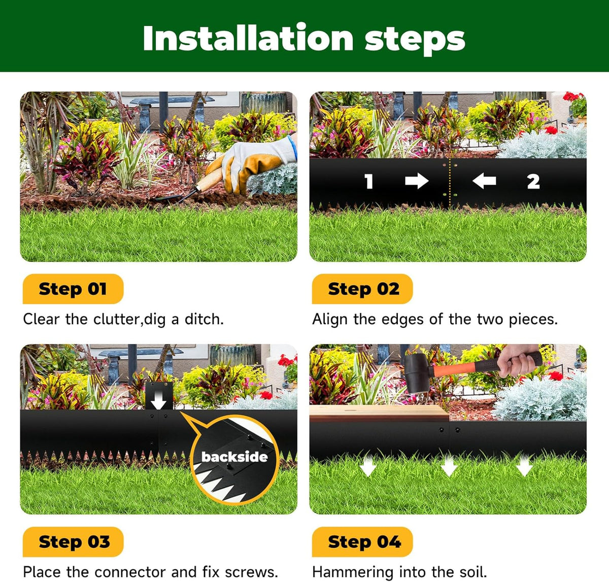 Steel Garden Edging with Top Bending Protection Metal Lanscape Edging Steel Lawn Edging 40 inch