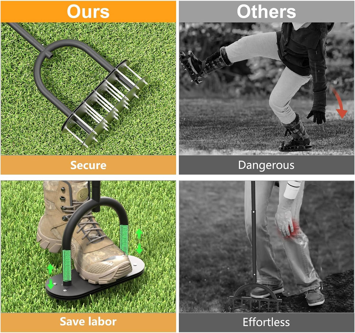 seasky Lawn Aerator Spike Metal Manual Dethatching Lawn Aerator Tool with 15 Iron Spikes