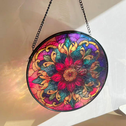 Bohemian Mandala Stained Glass Window Hanging Sun Catcher Indoor Outdoor Home Garden Panel Hangings