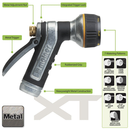 Melnor XT Metal 7-Pattern Hose Nozzle: Rear Trigger, Slip-Resistant Grip
