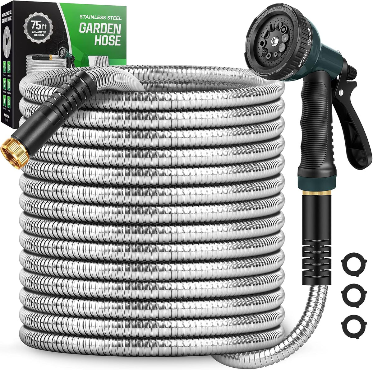 Garden Hose 100 FT with 10-Function Nozzle, Leak-proof Metal Connector Water Hose, No Knots