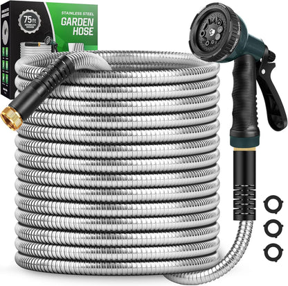 Garden Hose 100 FT with 10-Function Nozzle, Leak-proof Metal Connector Water Hose, No Knots