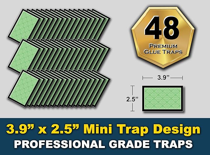 MaxGuard Mini Glue Traps (48 Traps) Non-Toxic Extra Sticky Glue Board Pre-Baited with Fruity Scent
