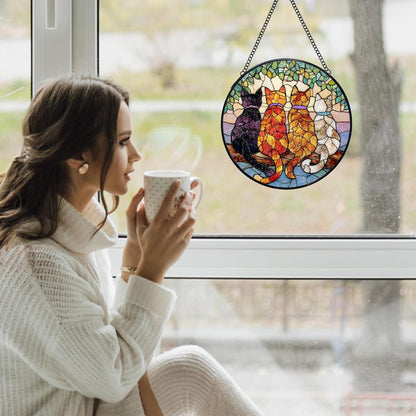 Cat Stained Glass Window Hanging Suncatchers, Cat Mom Lovers Owner Gifts Sun Catchers Indoor Window