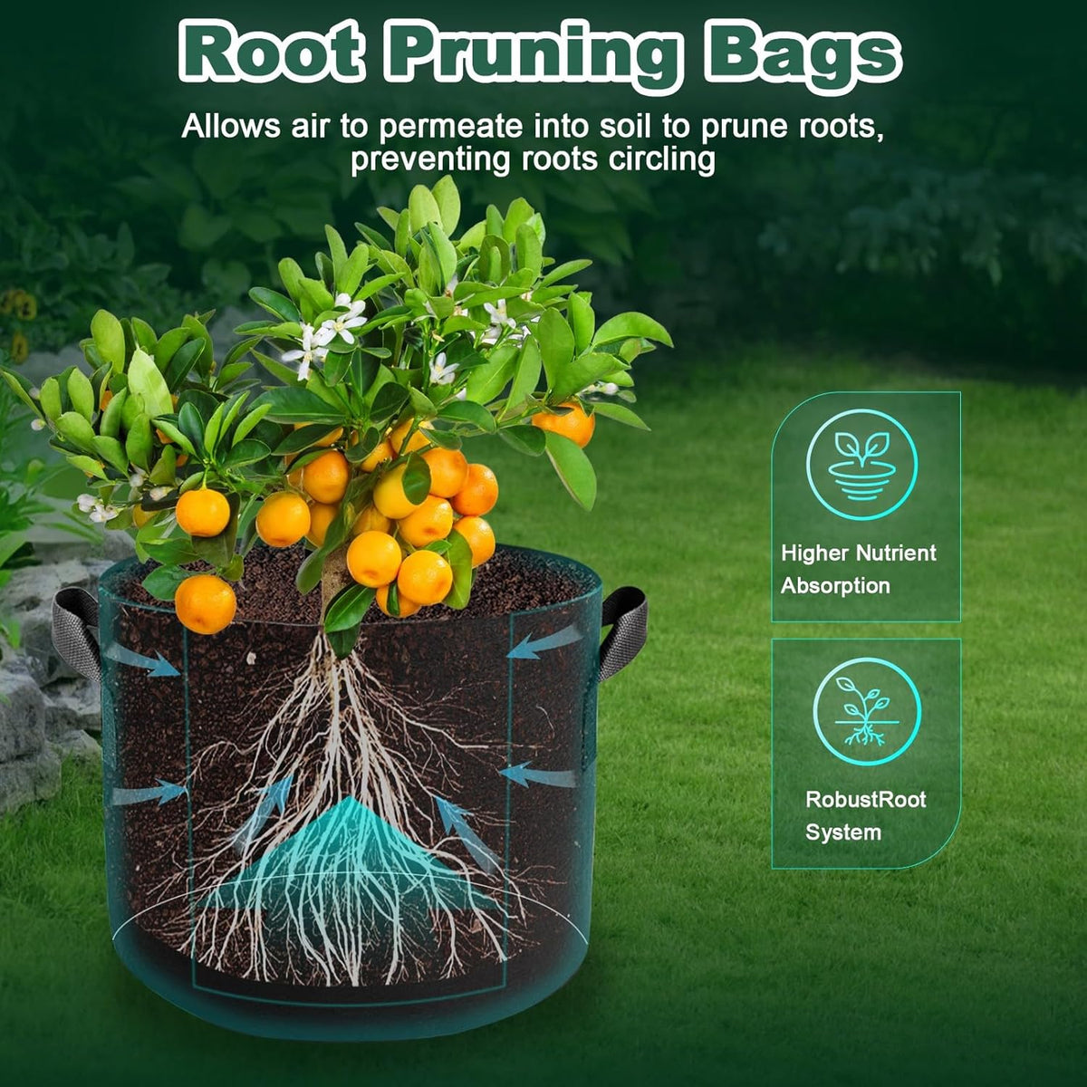 5 Pack 5 Gallon Grow Bags, Thickened Aeration Nonwoven Fabric Plant Pots with Handles, Heavy Duty