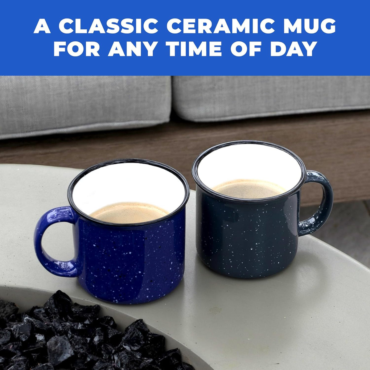 Set of 16 Ceramic Campfire Mugs – 15 Oz, Gray – Coffee & Tea Cups for Home, Work, Travel, Camping