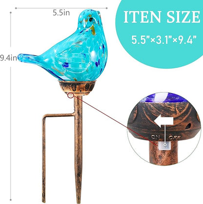Solar Bird Garden Stake Lights - Hand Blown Glass Decorative Garden Pathway Lights Outdoor