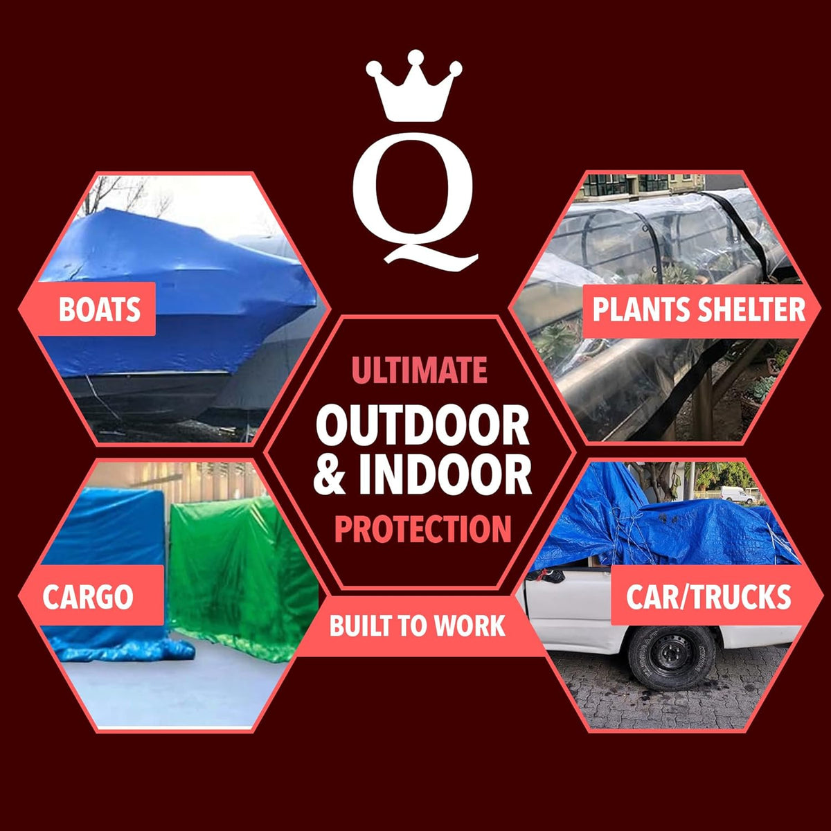QUEEN OF TARPS | 6x8 Heavy Duty Tarp Waterproof, 120 GSM is 12 MIL, UV/Tear Resistant Tarp