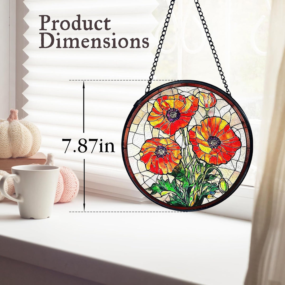 kdqua Poppy Flower Suncatcher Stained Glass Window Hanging, Poppy Flower Gifts Sun Catchers Indoor