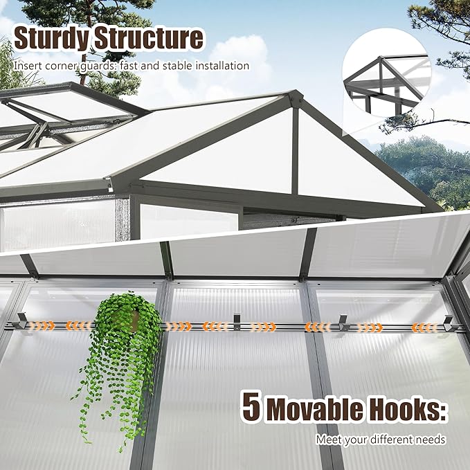 Domi 8x10FT Greenhouse, Polycarbonate Green House with Fully Auto Temperature Control Vent, Outdoor