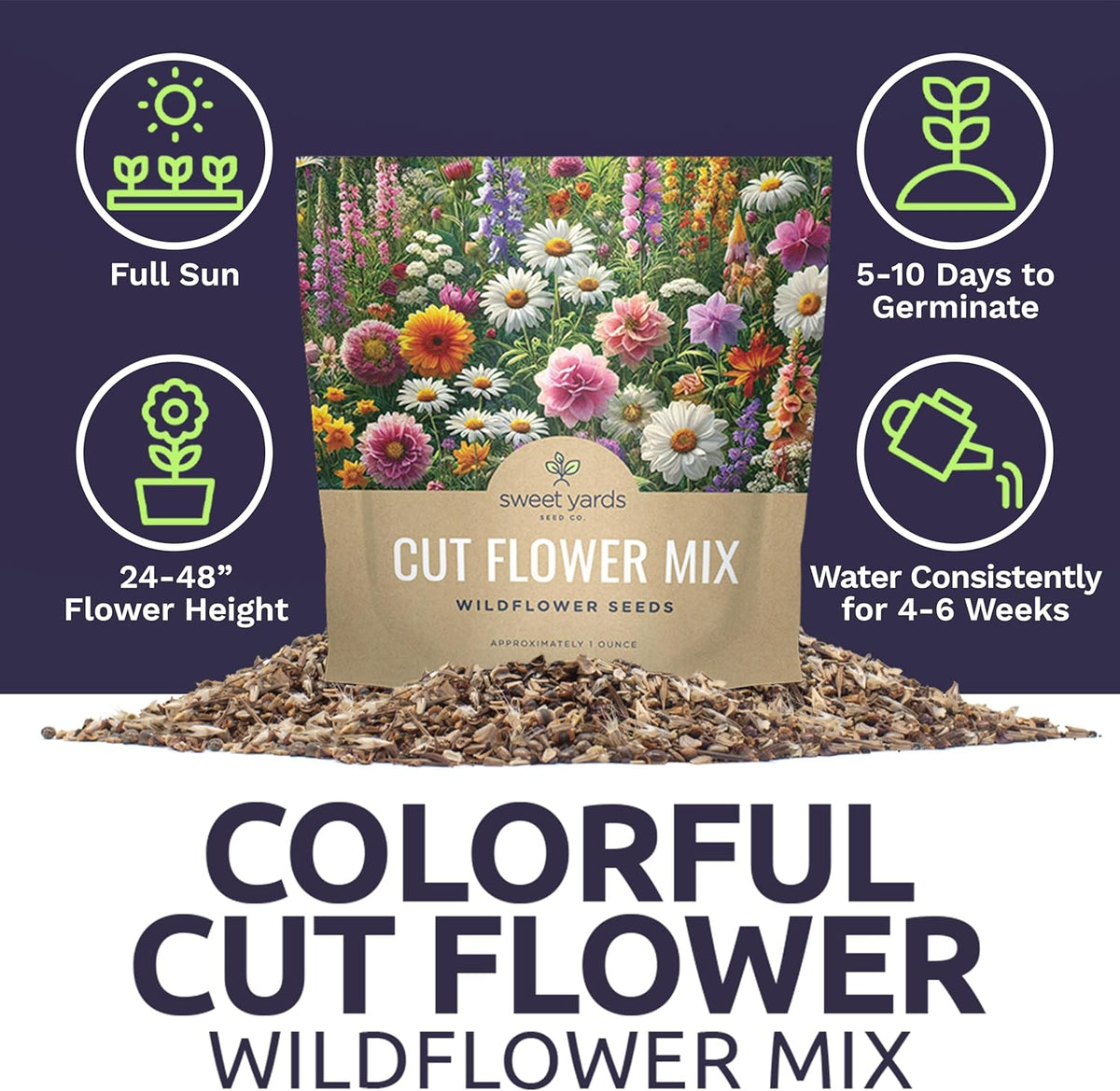Cut Flower Garden Seeds - Extra Large 1 Ounce Packet - Over 7,500 Fresh Open Pollinated Non-GMO