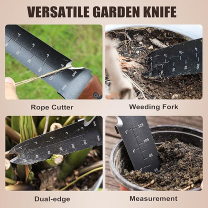 TOPLINE Hori Hori Garden Knife with Oxford Sheath, 7”Stainless Steel Blade with Cutting Edge