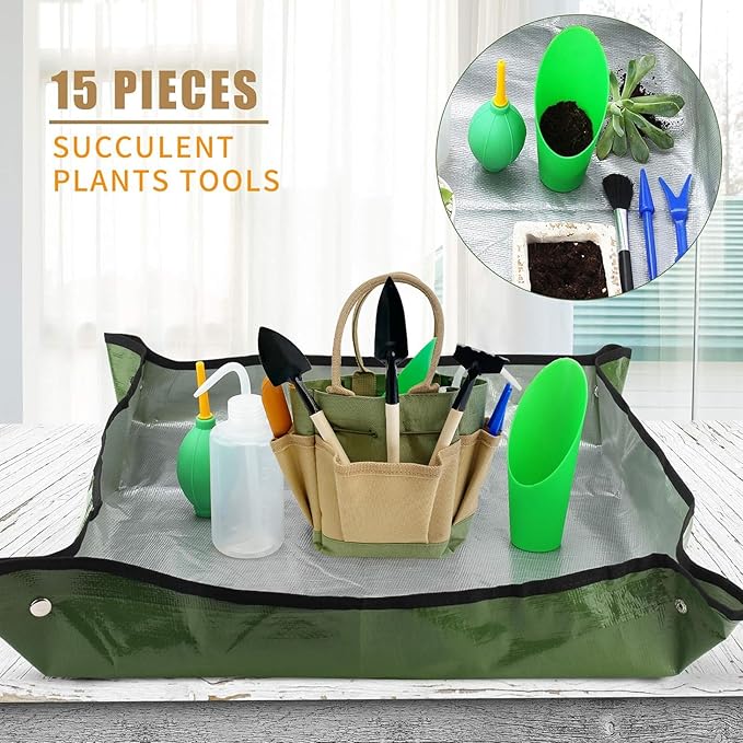 G GOOD GAIN Garden Succulent Kit with Organizer Bag, 14 Pieces Succulent Tools, Indoor Mini Hand