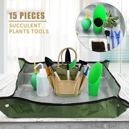 G GOOD GAIN Garden Succulent Kit with Organizer Bag, 14 Pieces Succulent Tools, Indoor Mini Hand