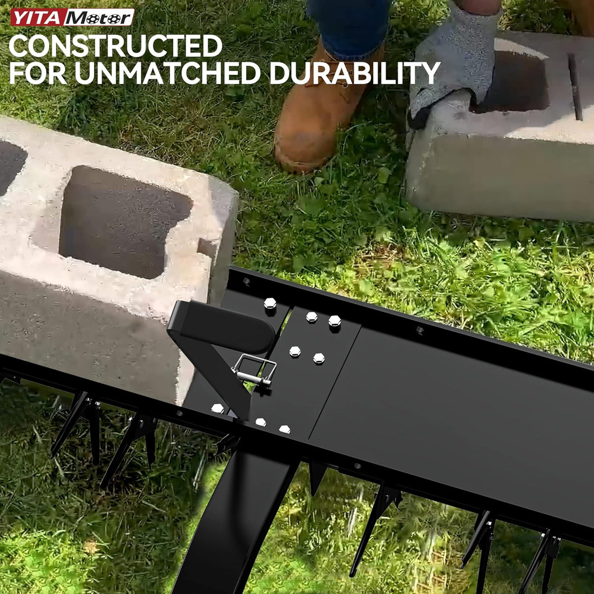 YITAMOTOR 48" Tow Plug Lawn Aerator with Universal Hitch,Black Painted Galvanized Steel with Tray