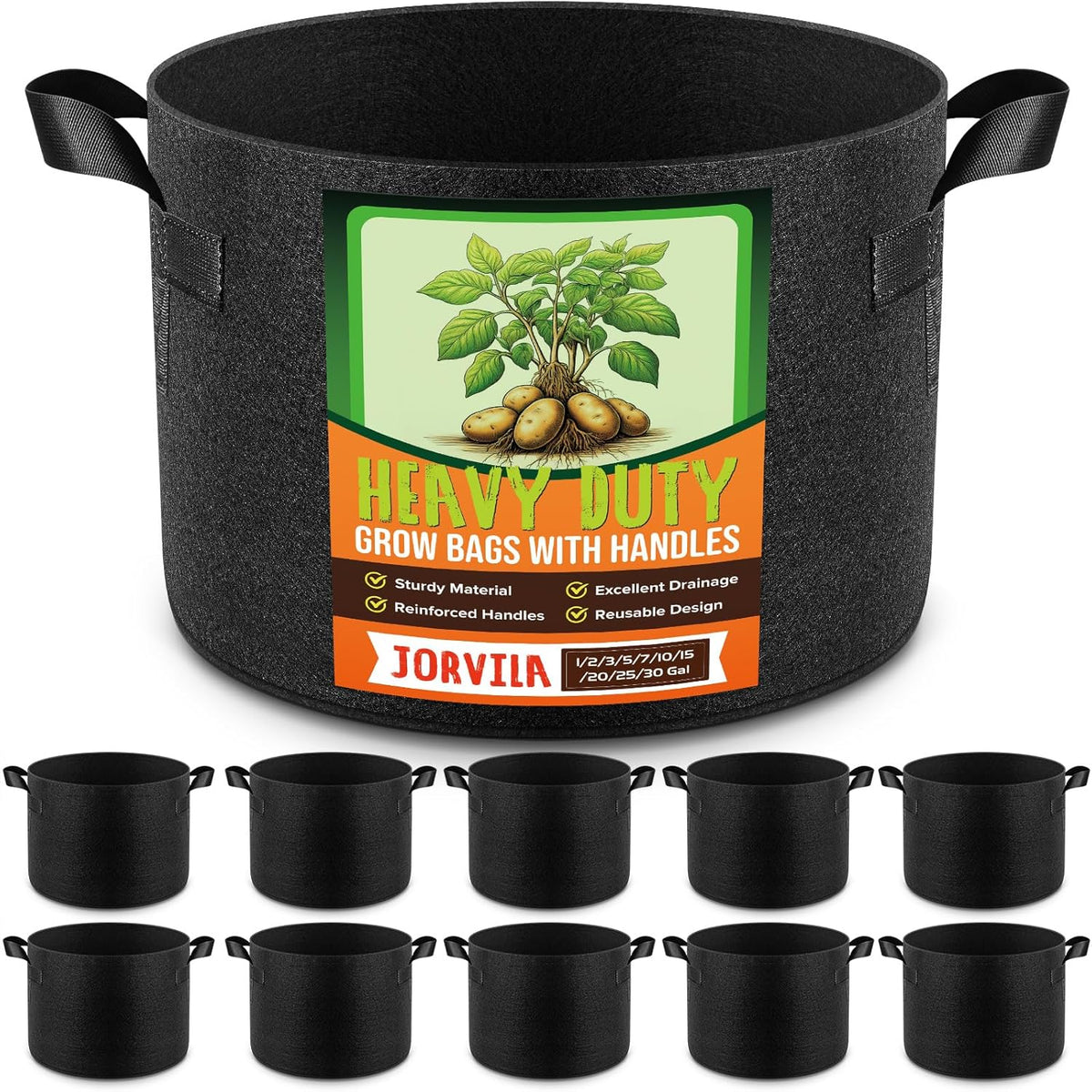 10 Pack 1 Gallon Grow Bags, Thickened Nonwoven Fabric Planter Pots with Handles, Heavy Duty 300G