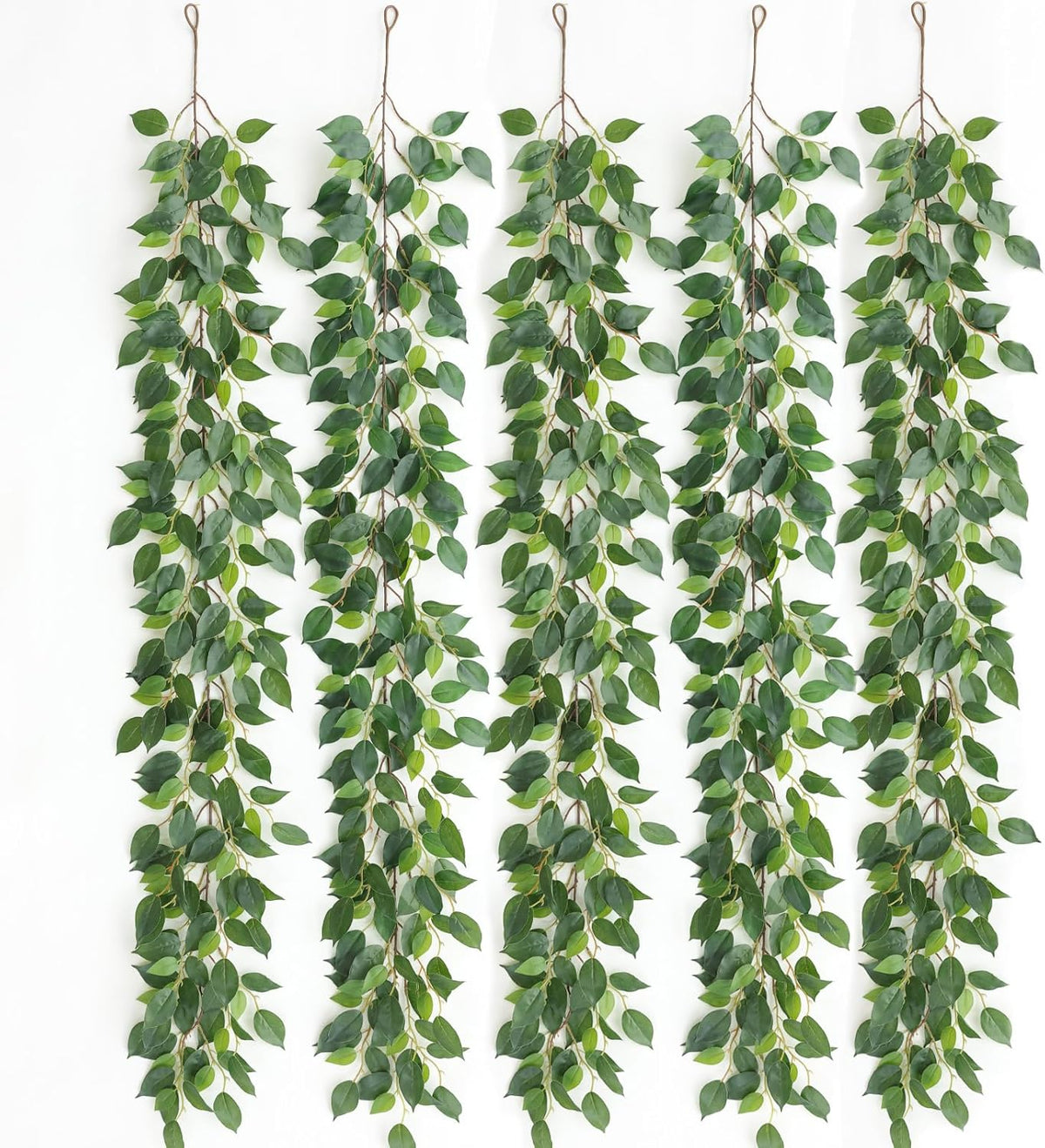mizii 5 Packs 390" Artificial Vines Ficus Garland Fake Vine Silk Green Leaves Faux Plants Greenery