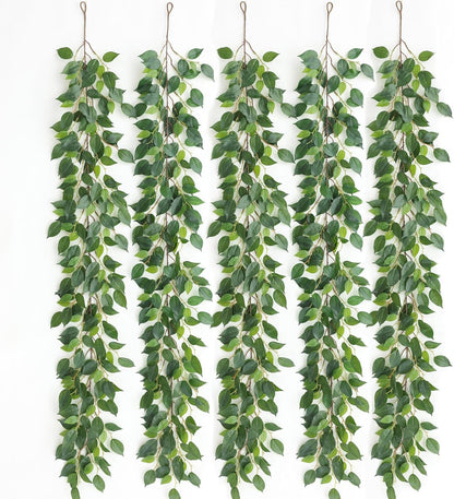 mizii 5 Packs 390" Artificial Vines Ficus Garland Fake Vine Silk Green Leaves Faux Plants Greenery