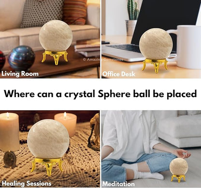 Amazing Gemstone Cream Moonstone Crystal Ball with Stand - 2 Inches Crystal Sphere Meditation Balls