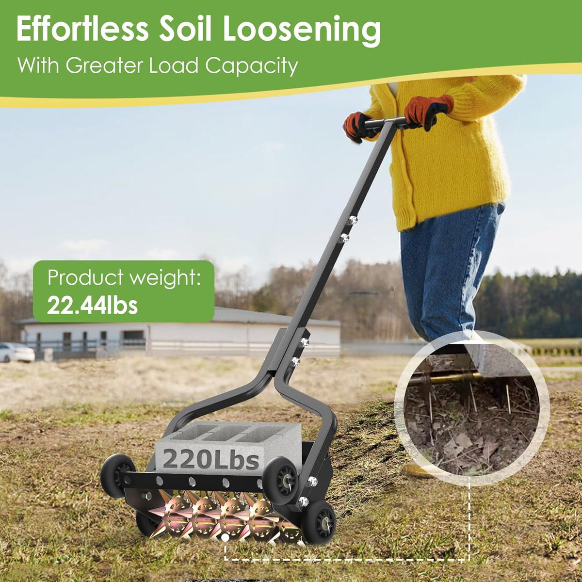 Seeutek 18 Inch Lawn Aerator, Upgraded Heavy Duty Manual Aerators Lawn Tool w/ 3D Steel Tines, 4
