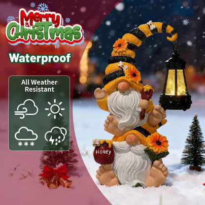 Solar Bee Garden Gnomes with LED Lantern – Waterproof Stacked Outdoor Decor for Yard, Patio