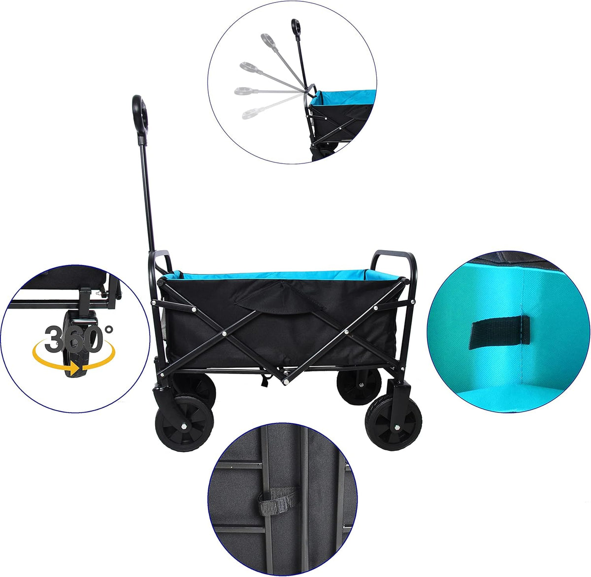 Folding cart That Does not Need to be Assembled Station Wagon, Grocery cart (Black+Blue Mini cart)
