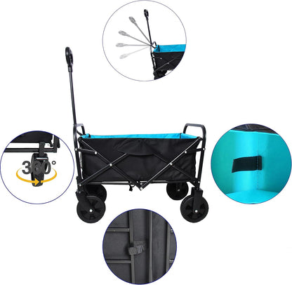 Folding cart That Does not Need to be Assembled Station Wagon, Grocery cart (Black+Blue Mini cart)