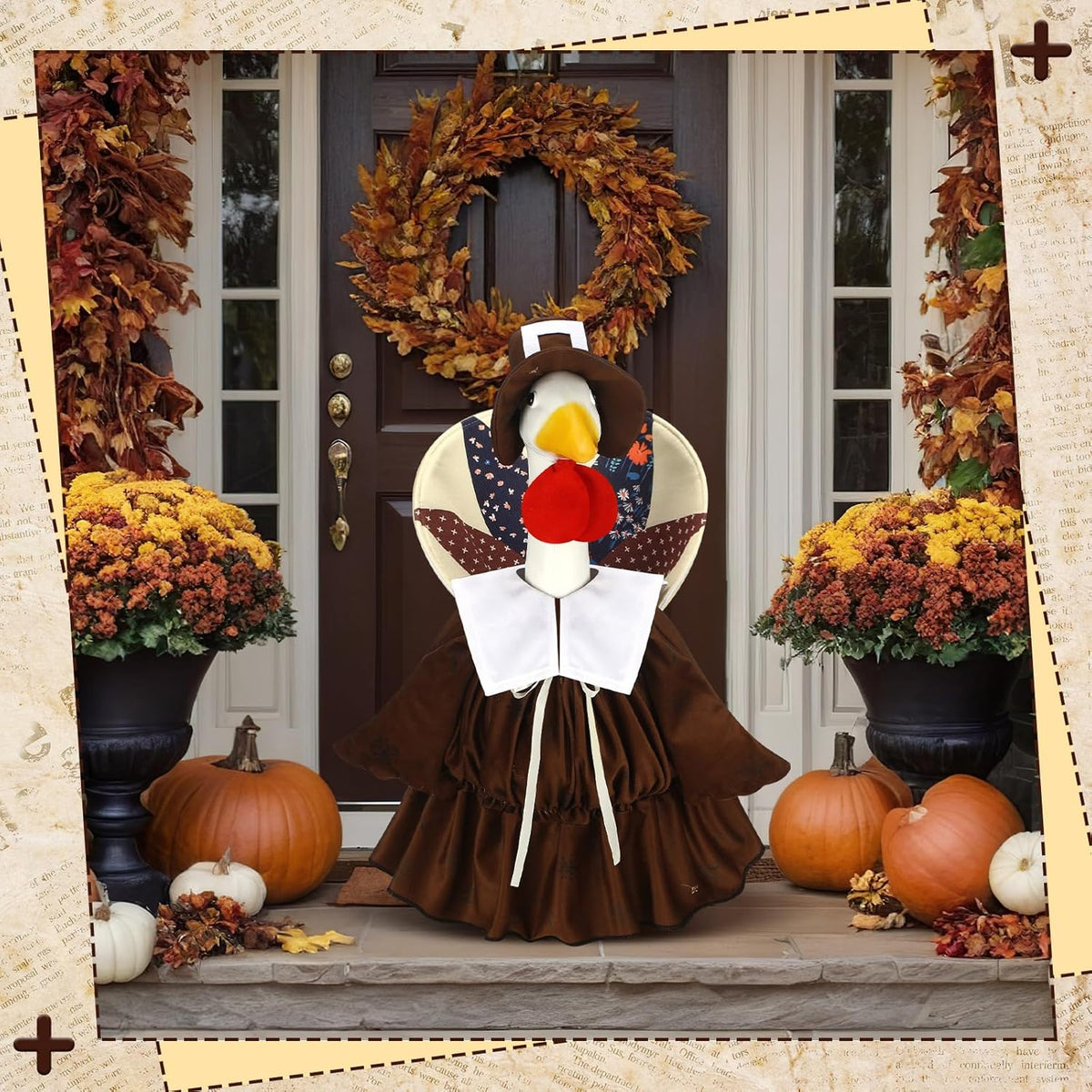 Suzile Thanksgiving Goose Outfit Dresses Clothes for 23" High Cement or Plastic Porch Goose Costume