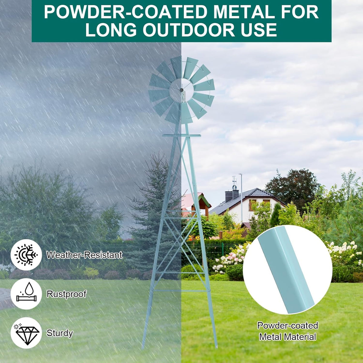 8FT Windmill for Yard Garden Decoration with Weather Vanes，Heavy Duty Outdoor Wind Mills, Large