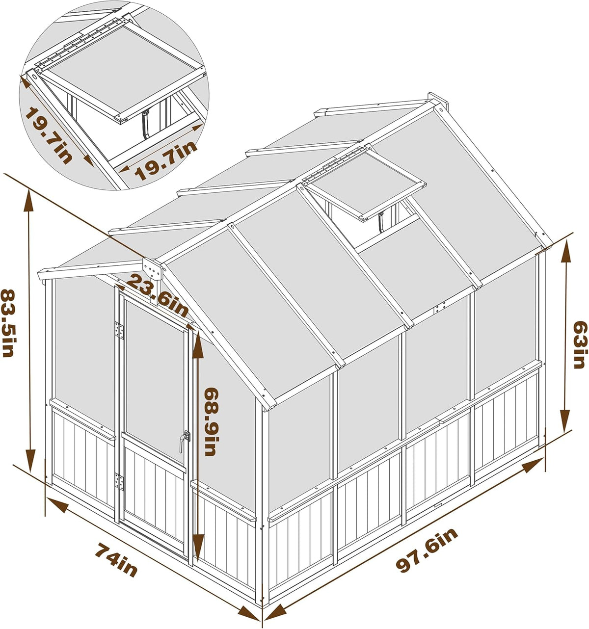 6x8 FT Greenhouse Kit for Outdoor, 6MM Thick Polycarbonate Panel Wooden Walk-in Green House with