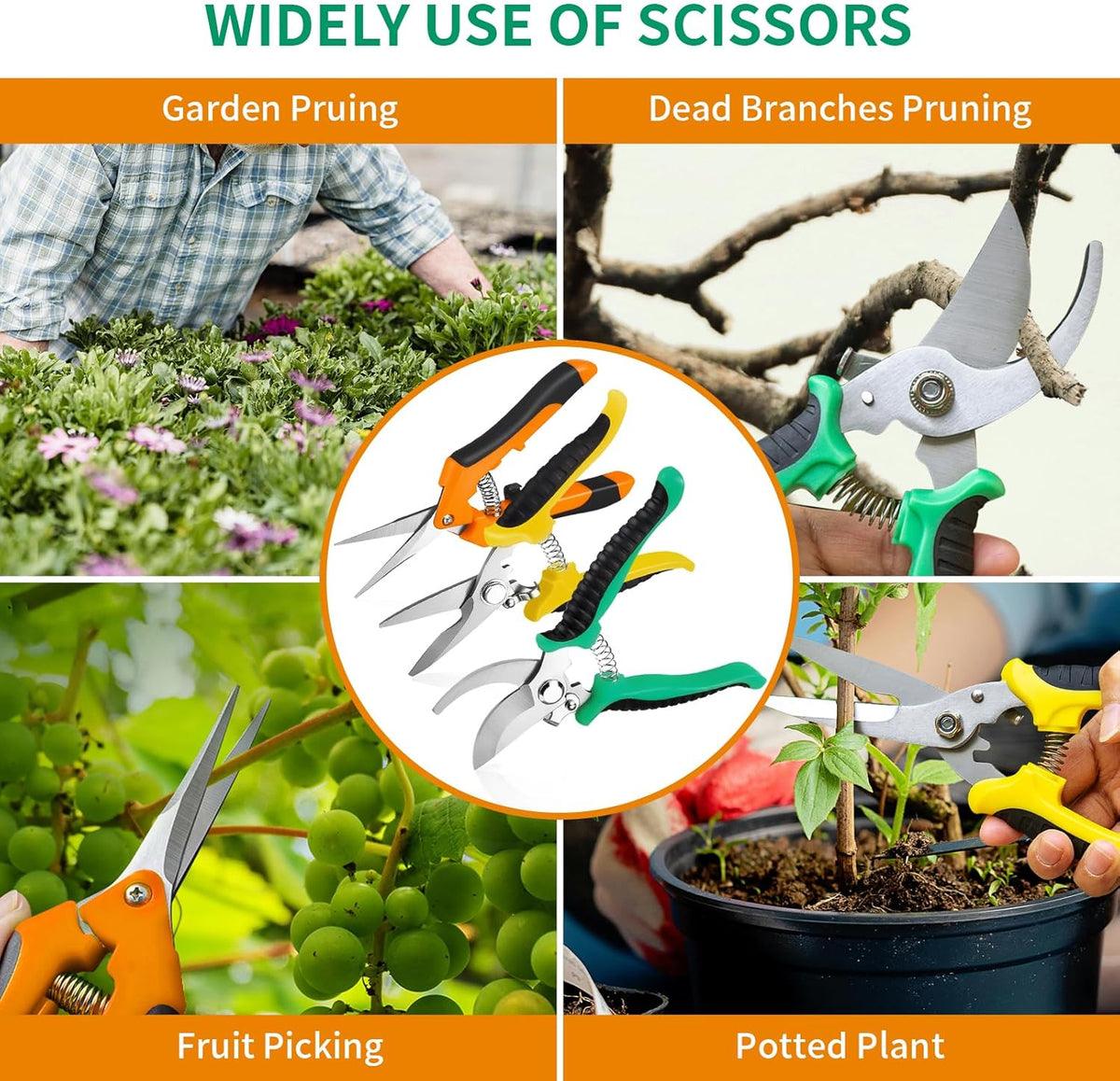 Garden Pruning Shears 3 Pack Gardening Shears Garden Scissors Stainless Steel Plant Flower Scissors