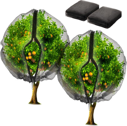 2 Pack Fruit Tree Netting Bags with Zipper and Drawstring, 8 x 8ft Ultra Fine Mesh Garden Netting