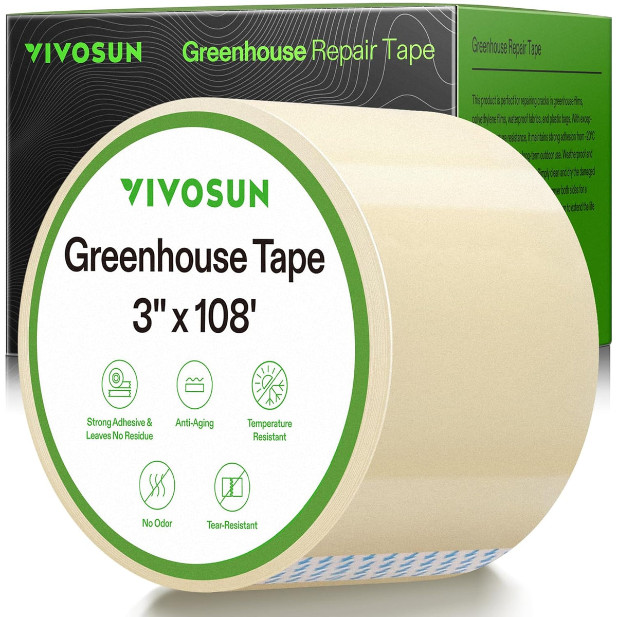 VIVOSUN Greenhouse Repair Tape, 6.3 mil 3" x 108' Weatherproof Clear Poly Patch Tape, Heavy Duty
