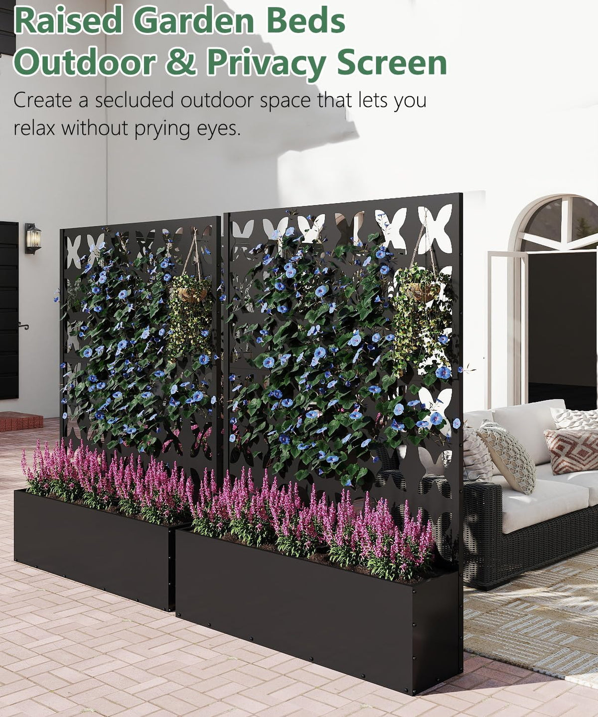 2PCS Metal Planter Box with Trellis,70.9"x47.2"x15.7" Raised Garden Bed with Drainage Holes