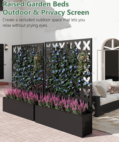 2PCS Metal Planter Box with Trellis,70.9"x47.2"x15.7" Raised Garden Bed with Drainage Holes